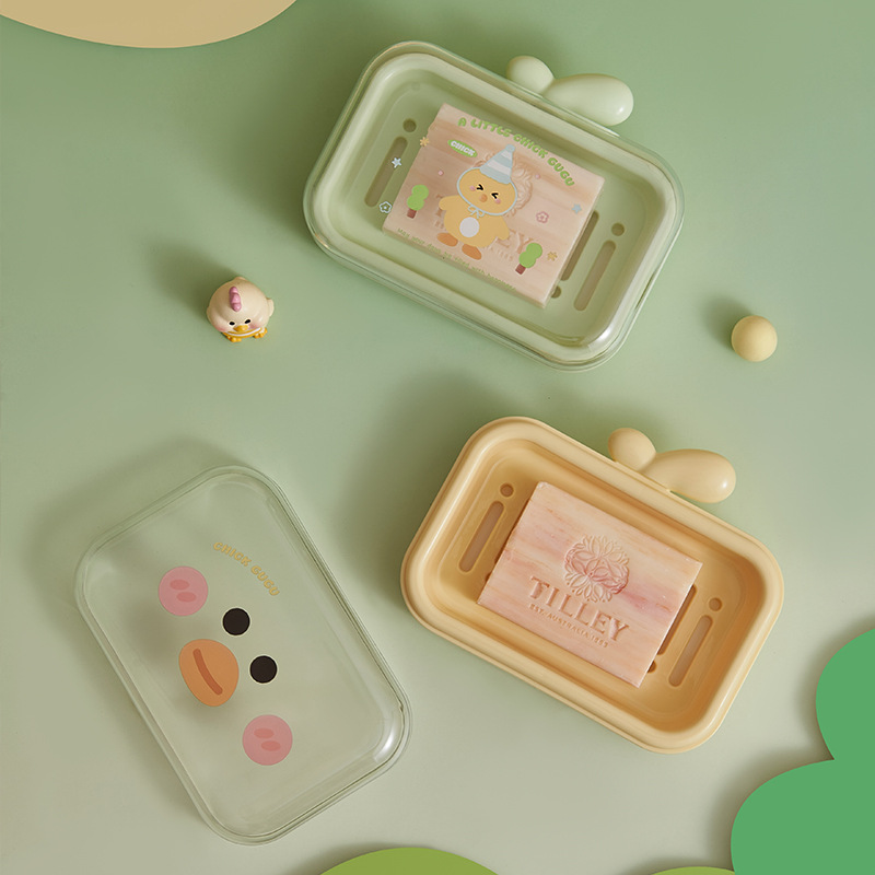 C97-9202 Transparent double-layer high appearance level large-capacity soap box, water-draining dormitory soap box, Little duck uncovered soap box details Picture
