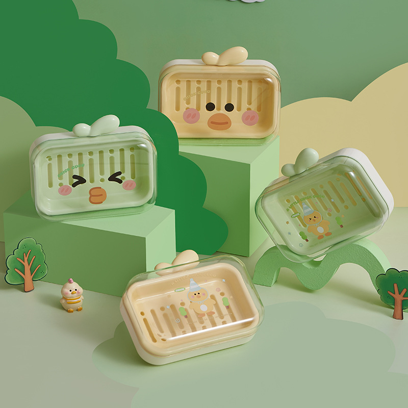 C97-9202 Transparent double-layer high appearance level large-capacity soap box, water-draining dormitory soap box, Little duck uncovered soap box