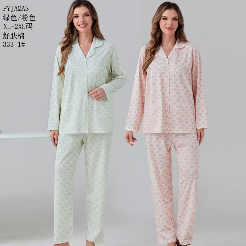 舒肤棉女士家居服睡衣外销PYJAMAS女款长袖套装外贸家居服冬季新款仿棉睡衣销售批发