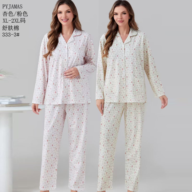 Soft cotton women's home wear and pajamas export PYJAMAS women's long-sleeved set export home wear winter new style imitation cotton pajamas sales and wholesale Specification image