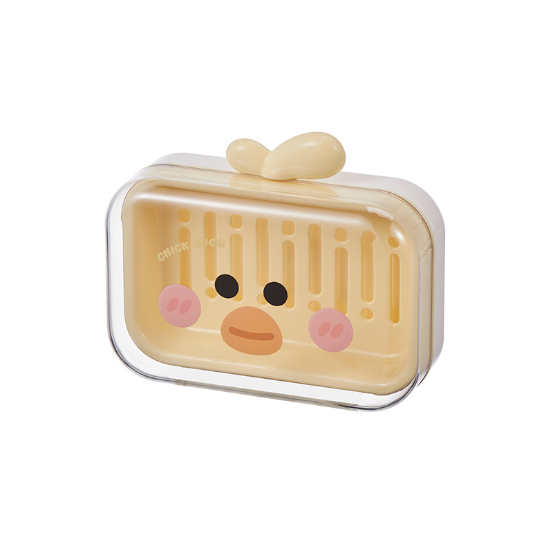 C97-9202 Transparent double-layer high appearance level large-capacity soap box, water-draining dormitory soap box, Little duck uncovered soap box Item Picture