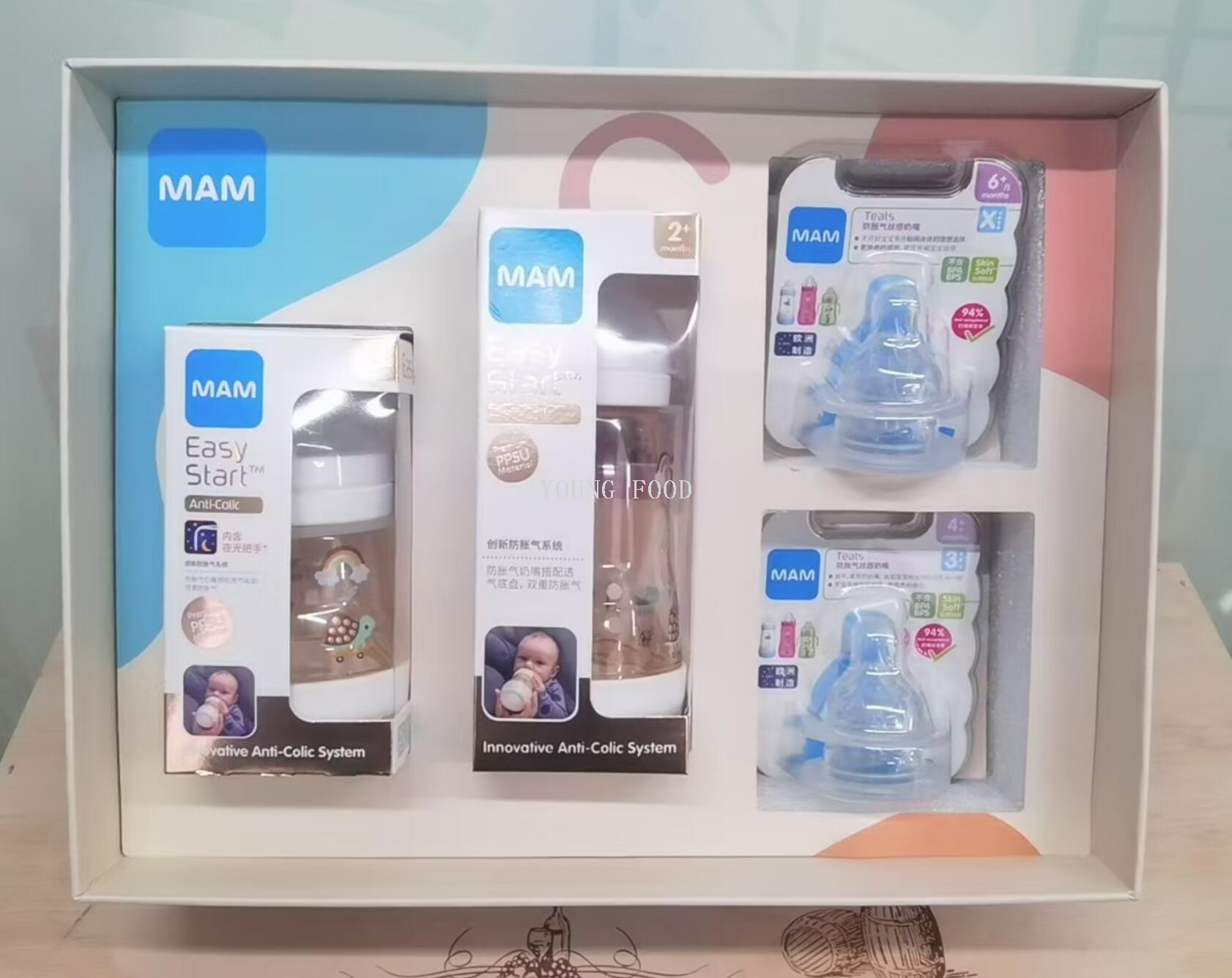 批发包邮！MAM美安萌新生儿礼盒进口PPSU双重防胀奶瓶+替换奶瓶嘴详情3