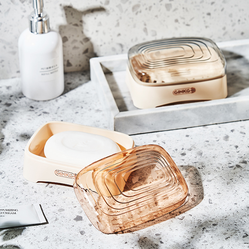 C64-519 Double-layer covered draining soap box, flip-top soap box, multi-functional soap box, creative bathroom soap