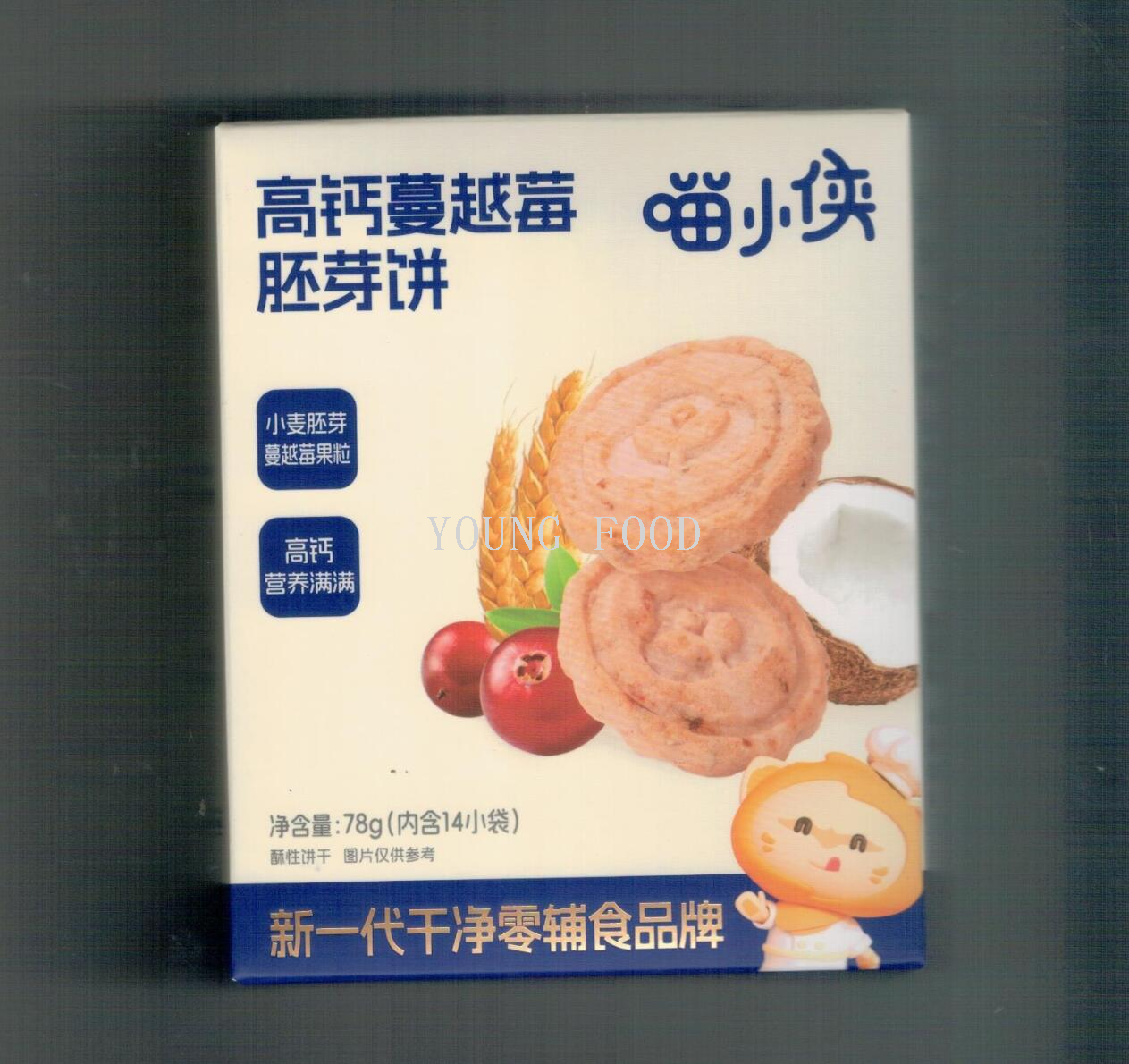 批发包邮！宝宝零食辅食喵小侠高钙蔓越莓胚芽饼78g手办休闲食品详情2