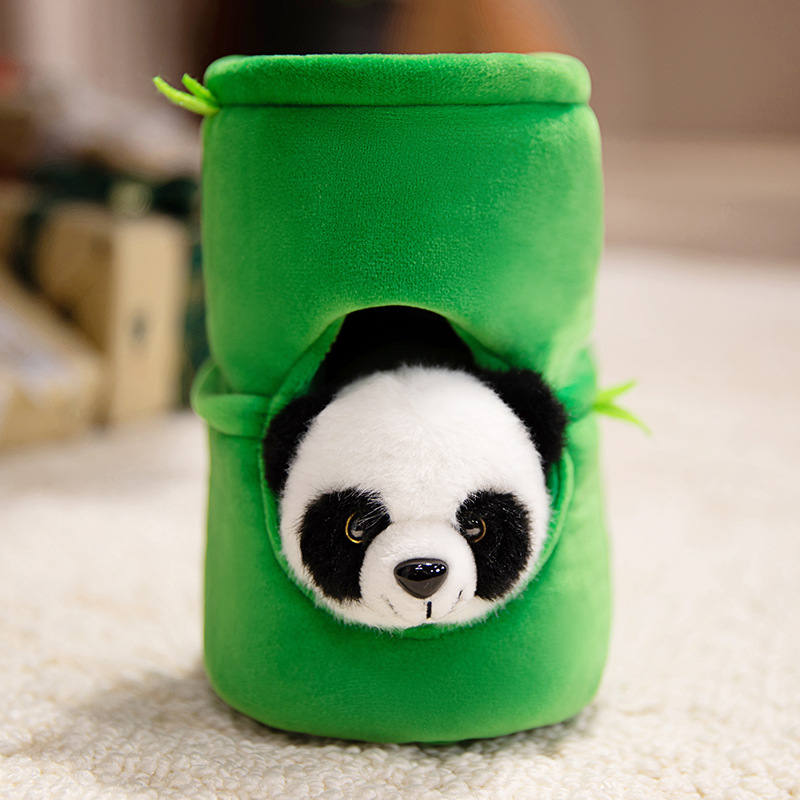 竹筒熊猫公仔毛绒玩具可爱抱竹熊猫玩偶卡通国宝熊猫抖音同款