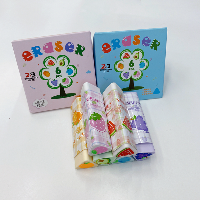 New cartoon fruit triangle eraser, free of debris, clean and easy to erase, student and children's writing eraser gift wholesale details Picture
