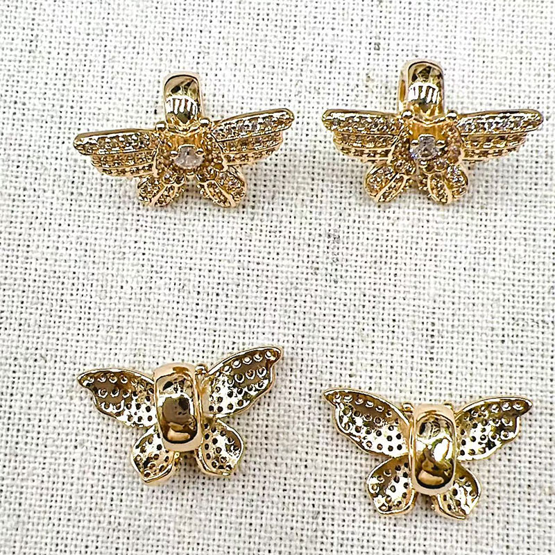 Copper inlaid zircon small flower beaded flower edge double-sided flower stand, bow beaded stand, diy jewelry bracelet, spacer pendant