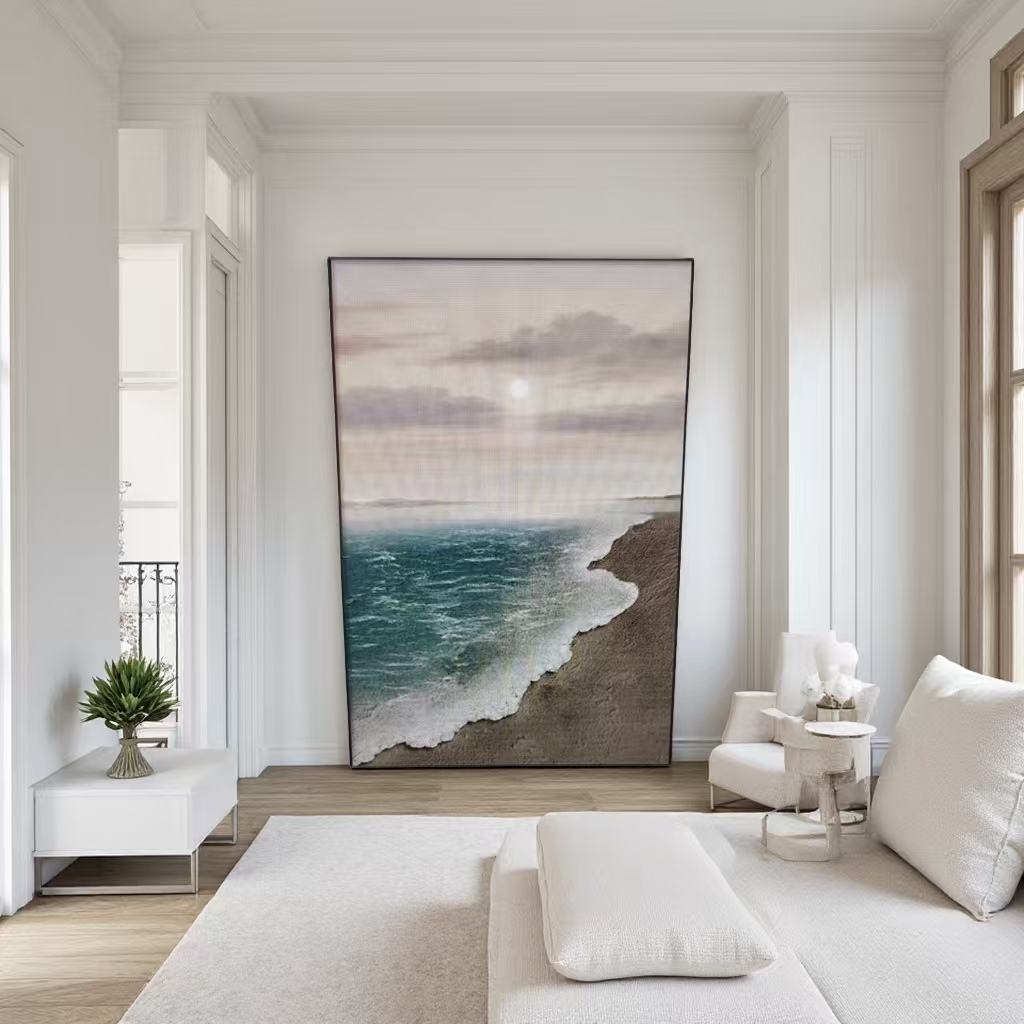 奶油风客厅装饰画现代简约沙发背景墙挂画海景落地画肌理玄关挂画