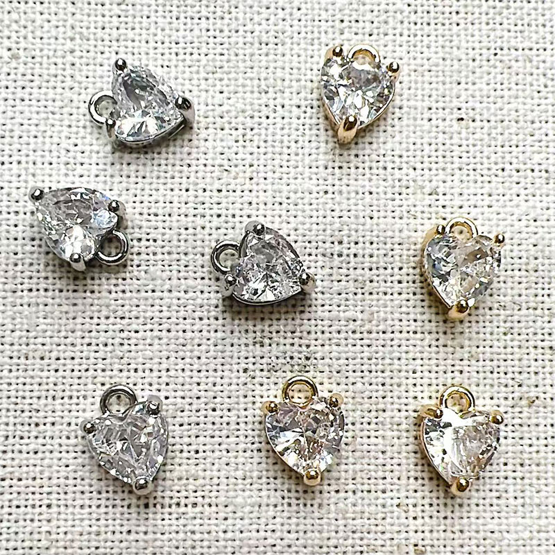 Zircon heart copper gold-plated color-retaining zirconium heart pendant, diy necklace, bracelet, accessory, pendant, earring