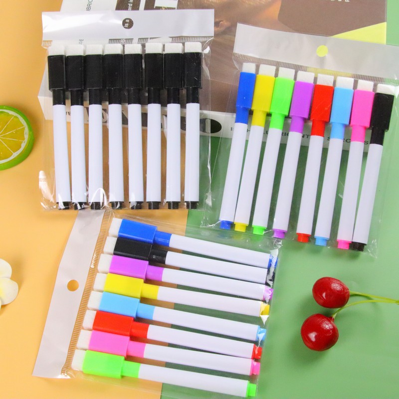 跨境代发贴标黑色彩色白板笔8支套装学生儿童涂鸦画笔创意文具可擦白板笔批发