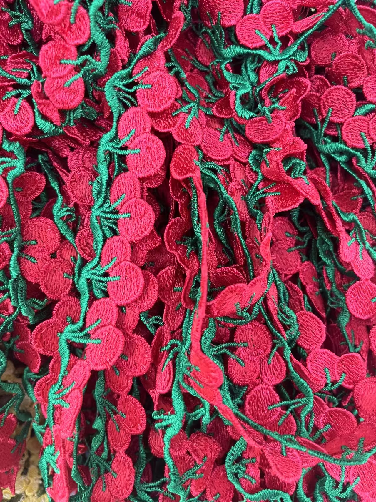 Colorful fruit cherry water-soluble embroidered lace for clothes and hats, decorative clothing accessories, diy barcode lace