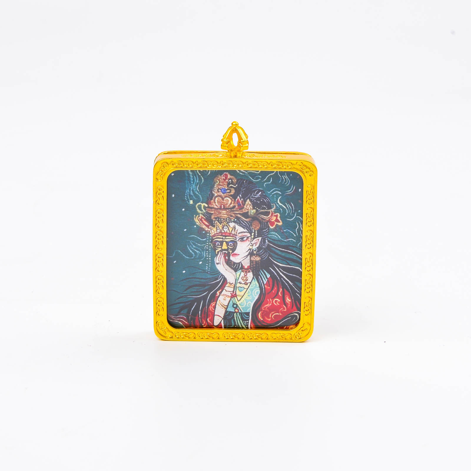 新款手绘彩金唐卡盒尼泊尔吊坠扎基拉姆女财神前世今生挂坠