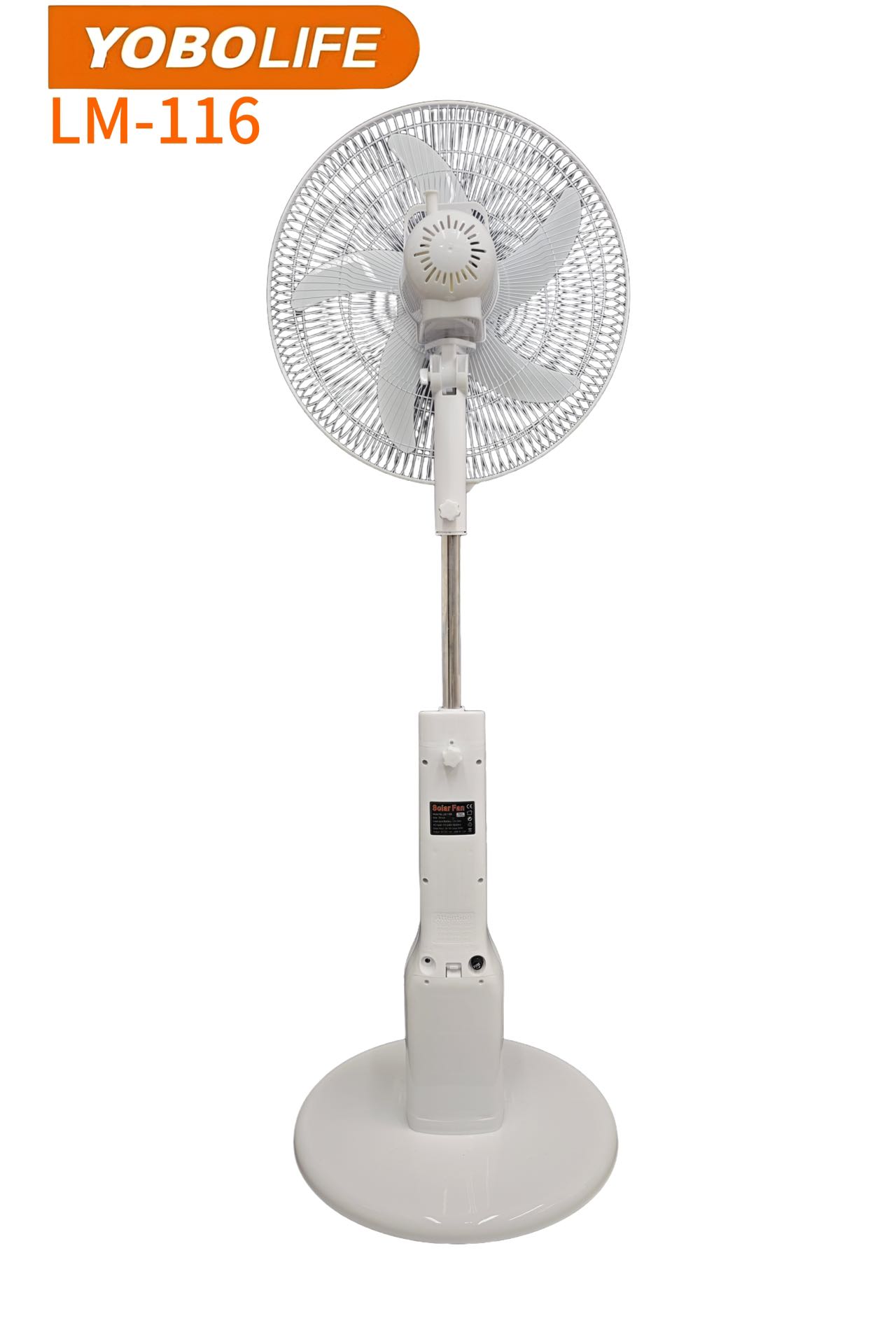 YOBOLIFE 新款LM-116落地风扇16寸太阳能充电风扇，9档风速小屏幕显示遥控控制，非洲南美热销款白底实物图