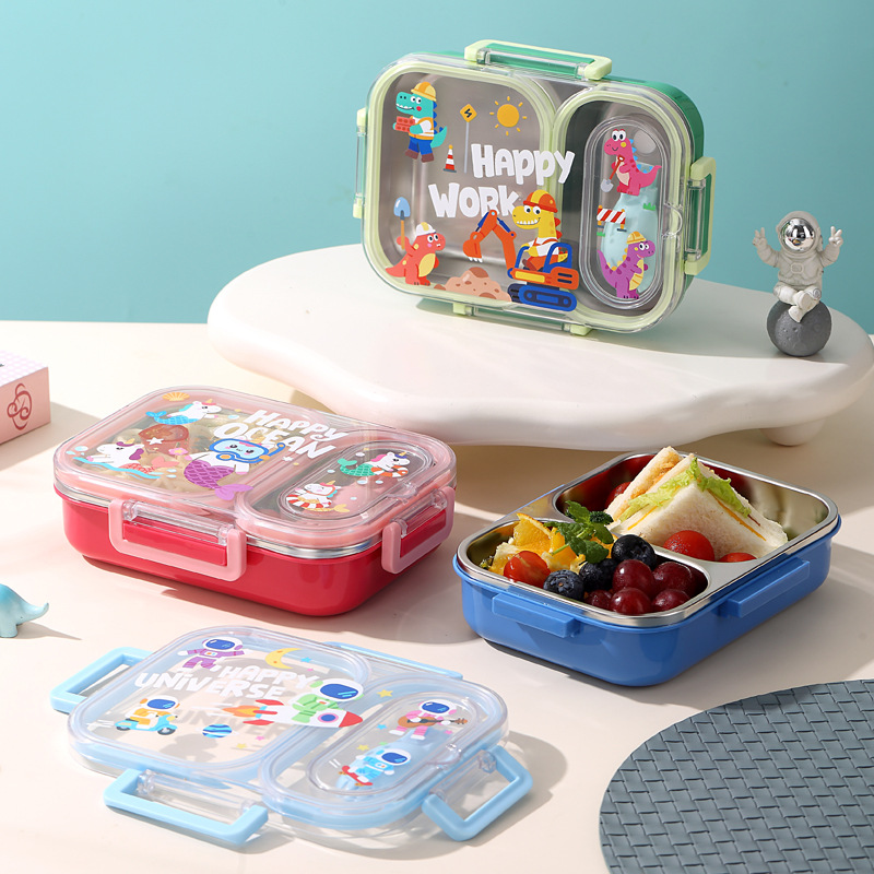 J35-7163 Children's cartoon 304 stainless steel lunch box, student lunch box with tableware, camping and outdoor detail image 9