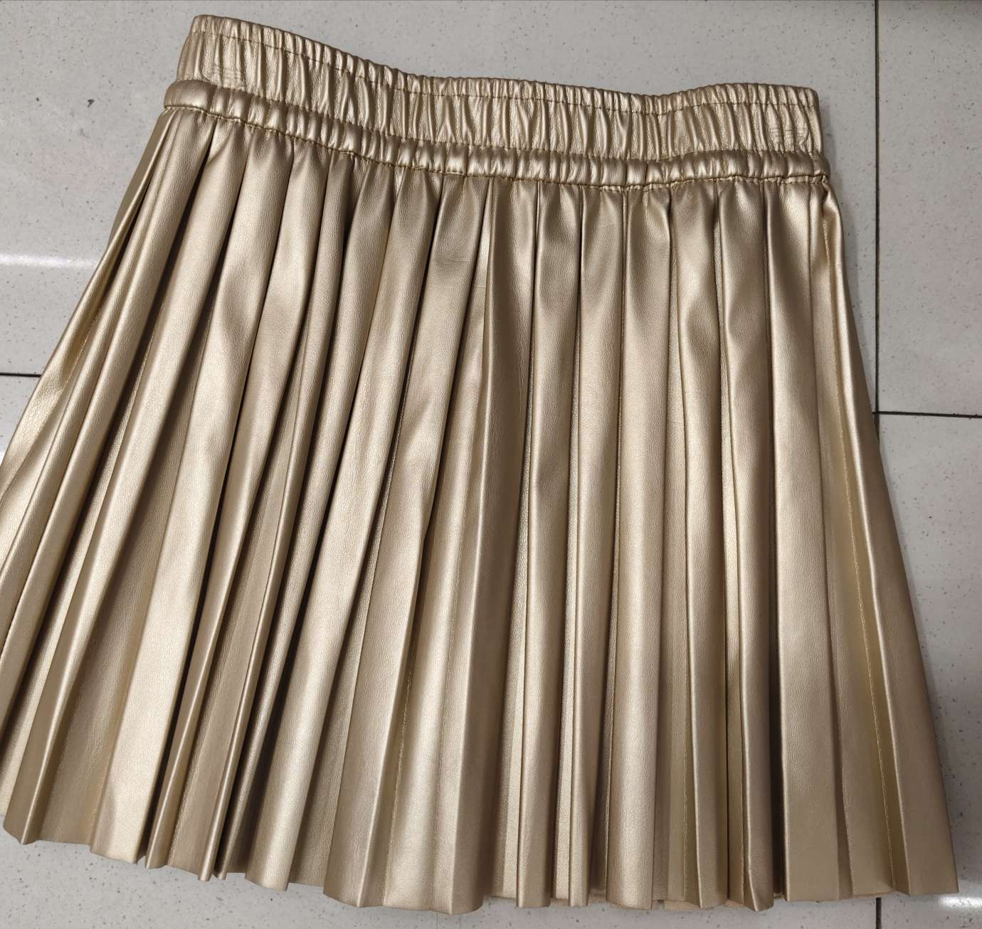 Girls' autumn PU pleated skirt女童春秋PU皮细百褶短裙韩版时尚松紧高腰A字防走光儿童皮裙详情图5