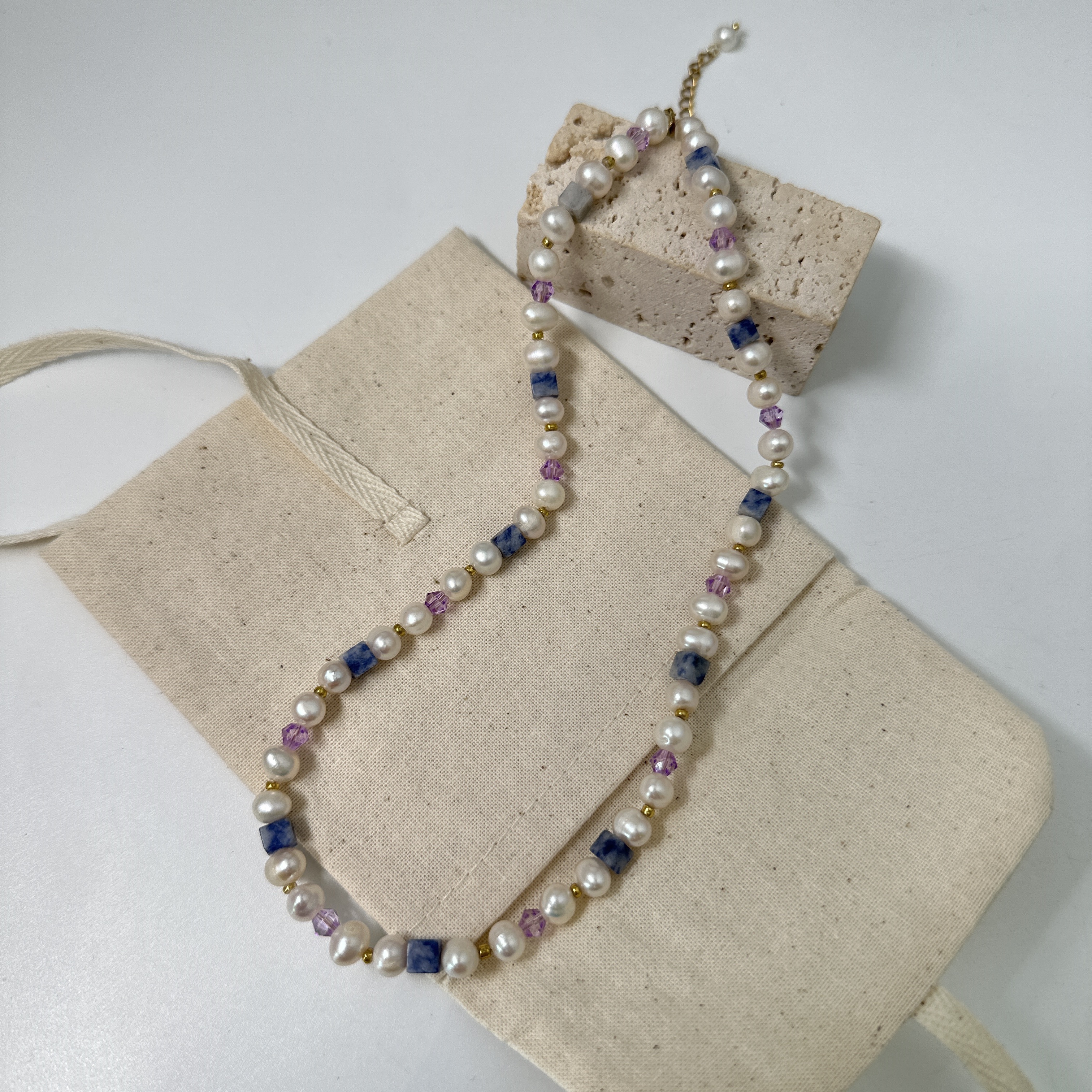 Taro paste Bobo Fashion Handmade beaded Necklace collarbone chain, light luxury style, versatile purple crystal natural pearl necklace details Picture