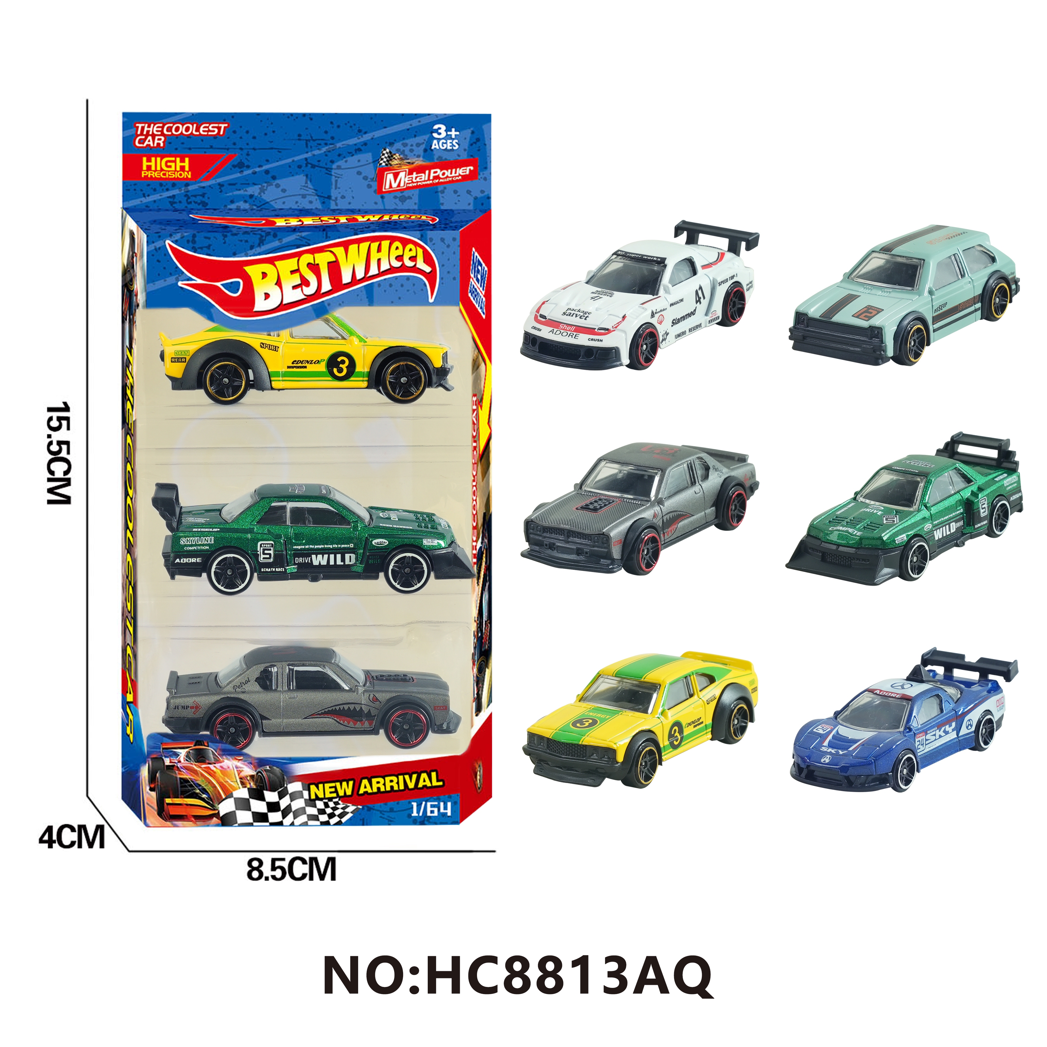 TJ95446 1:64 alloy car (racing car, sports car, muscle car) 3 pieces details Picture