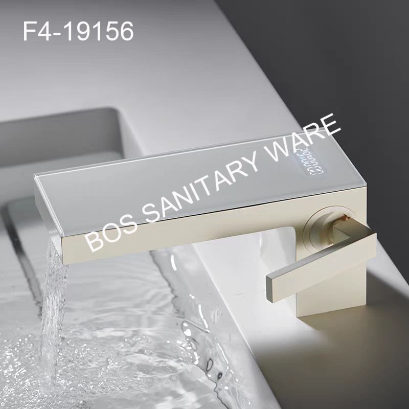New waterfall water outlet digital display faucet, household low-profile high-end storage flat basin, cream white faucet details Picture