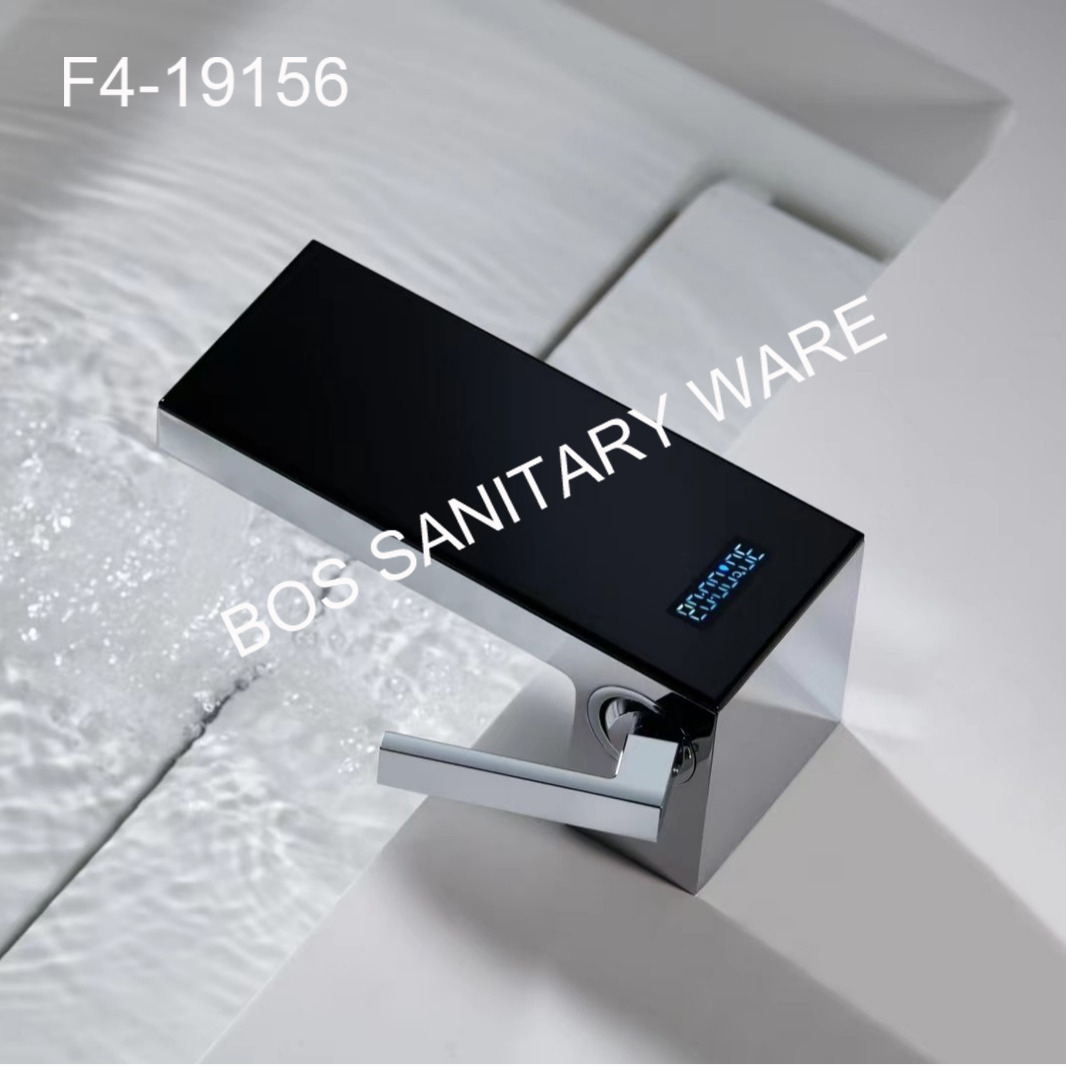 New waterfall water outlet digital display faucet, household low-profile high-end storage flat basin, cream white faucet Application Scenario