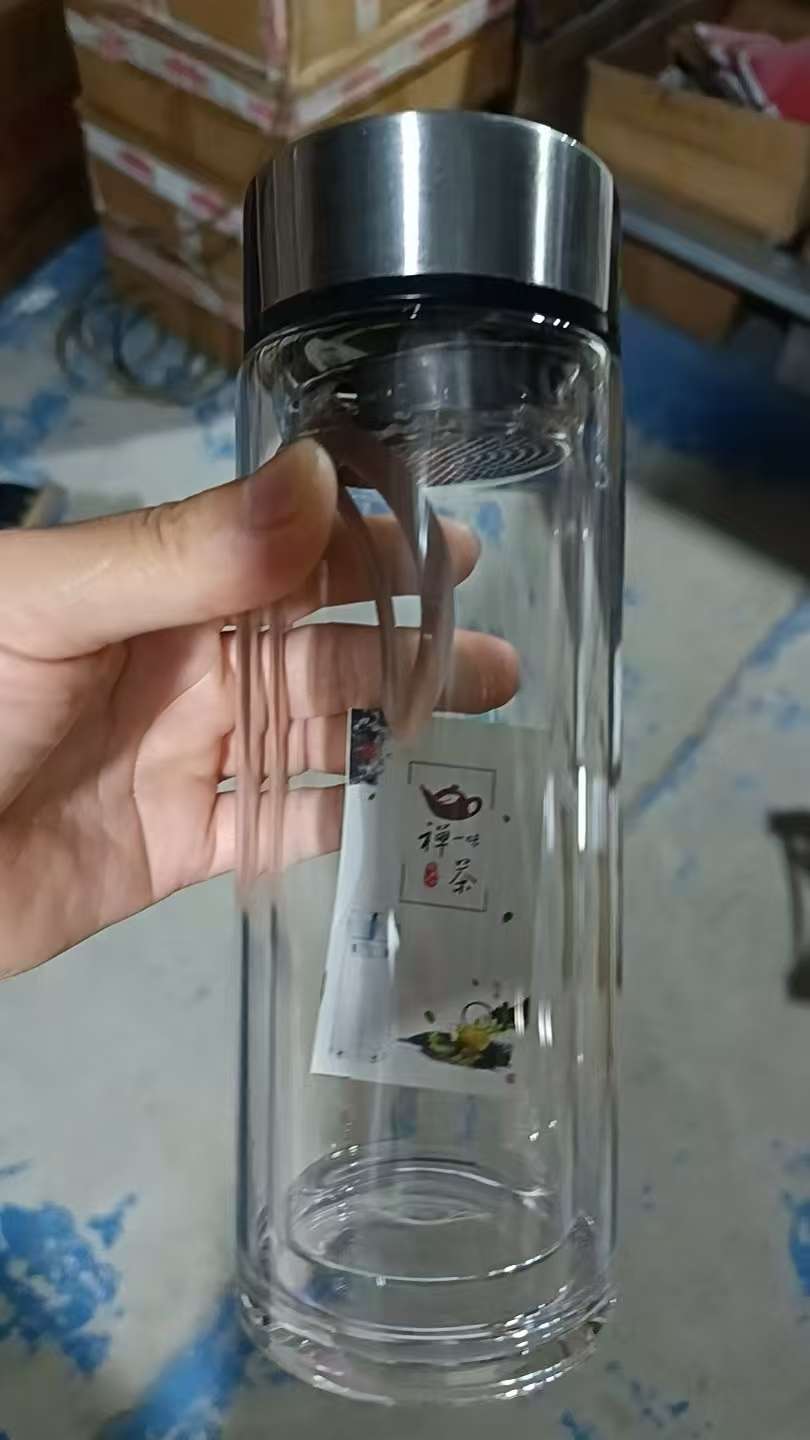双层玻璃水杯杯子清仓，开业年会节日礼品玻璃杯，带网350毫升玻璃杯玻璃水杯保温杯水杯玻璃随行杯