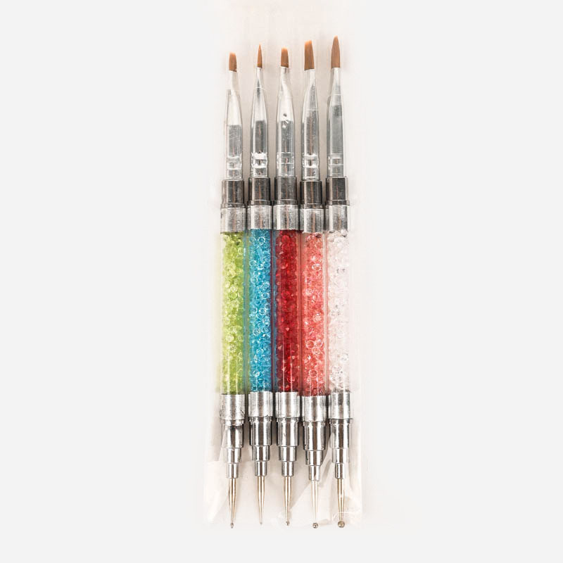 皱纹漆钻杆美甲双头两用笔水晶雕花笔圆头平口光疗拉线彩绘笔