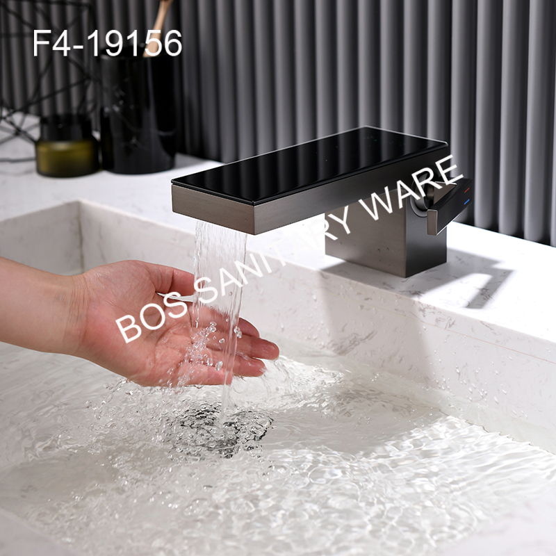 New waterfall water outlet digital display faucet, household low-profile high-end storage flat basin, cream white faucet Item Picture