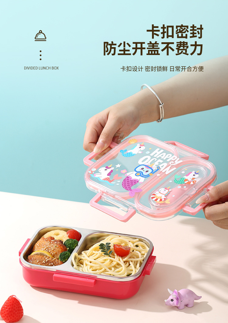 J35-7163 Children's cartoon 304 stainless steel lunch box, student lunch box with tableware, camping and outdoor detail image 2