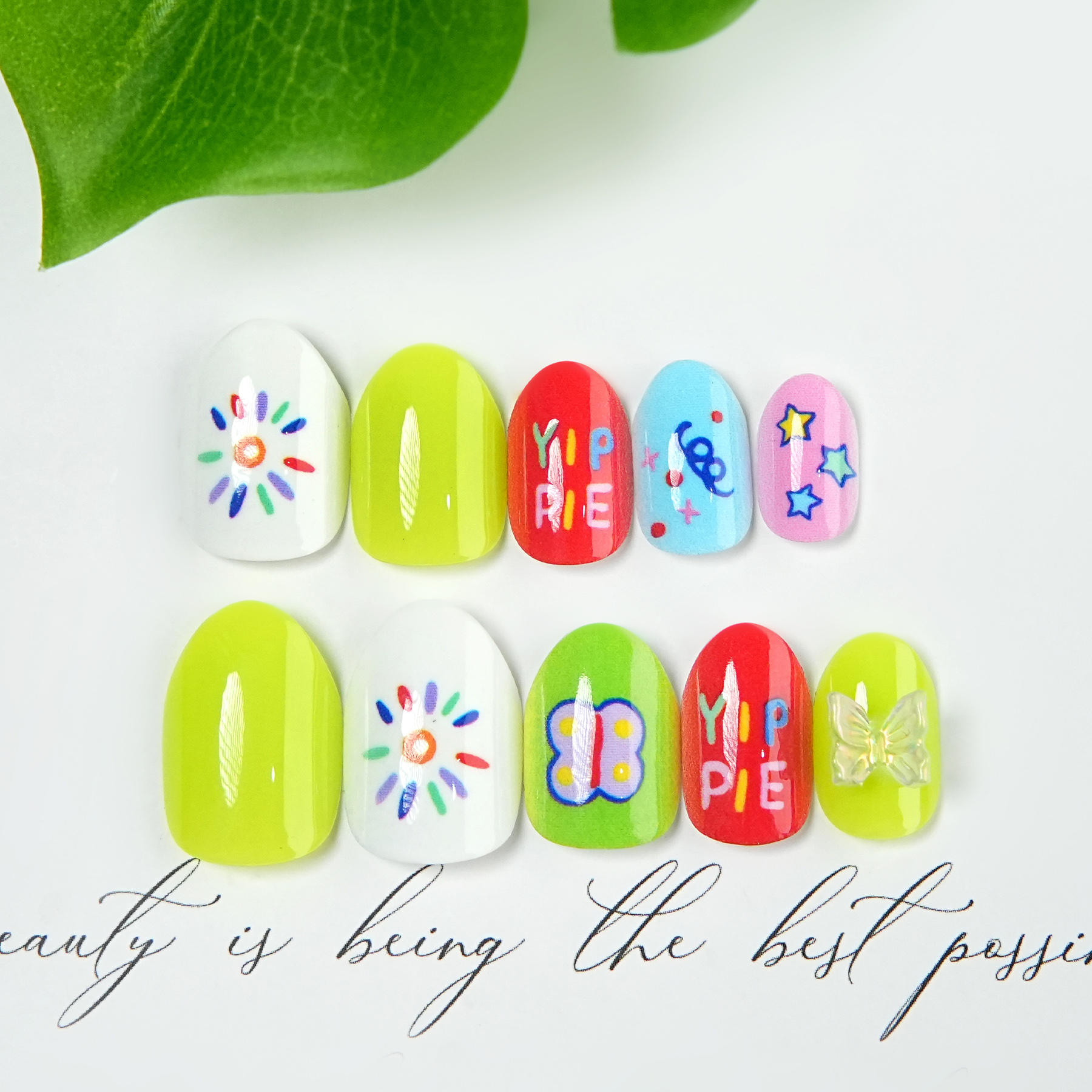 New 24-piece factory-sold children's printed graffiti wearable nails