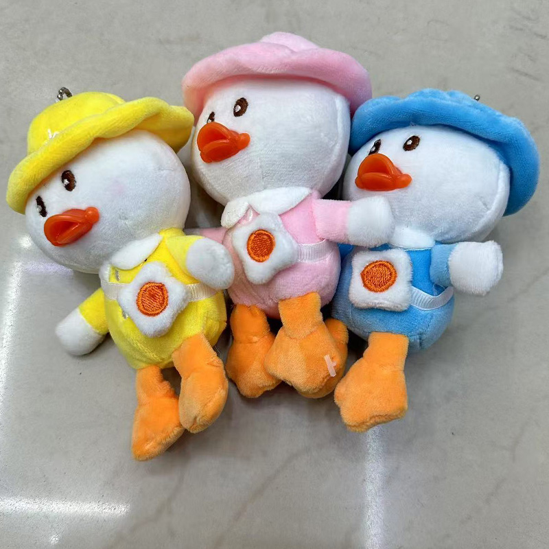Hat wearing, schoolbag carrying, anthropomorphic duck, plush toy, creative doll, cartoon peripheral pendant, plush doll pendant, keychain, cloth doll pendant, cute decoration gift, claw machine factory direct sales details Picture