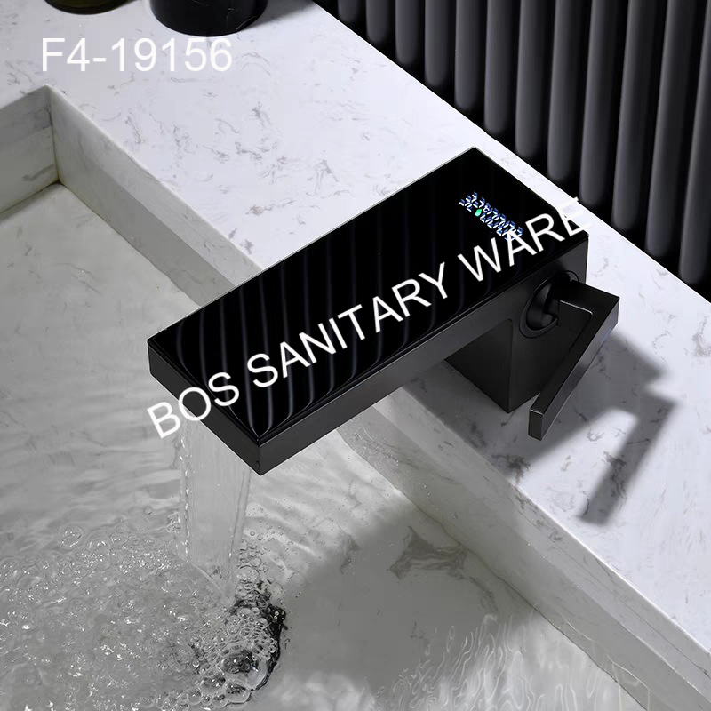 New waterfall water outlet digital display faucet, household low-profile high-end storage flat basin, cream white faucet Specification image