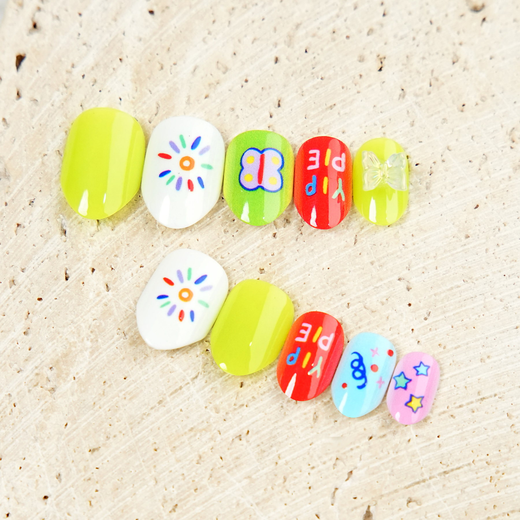 New 24-piece factory-sold children's printed graffiti wearable nails details Picture