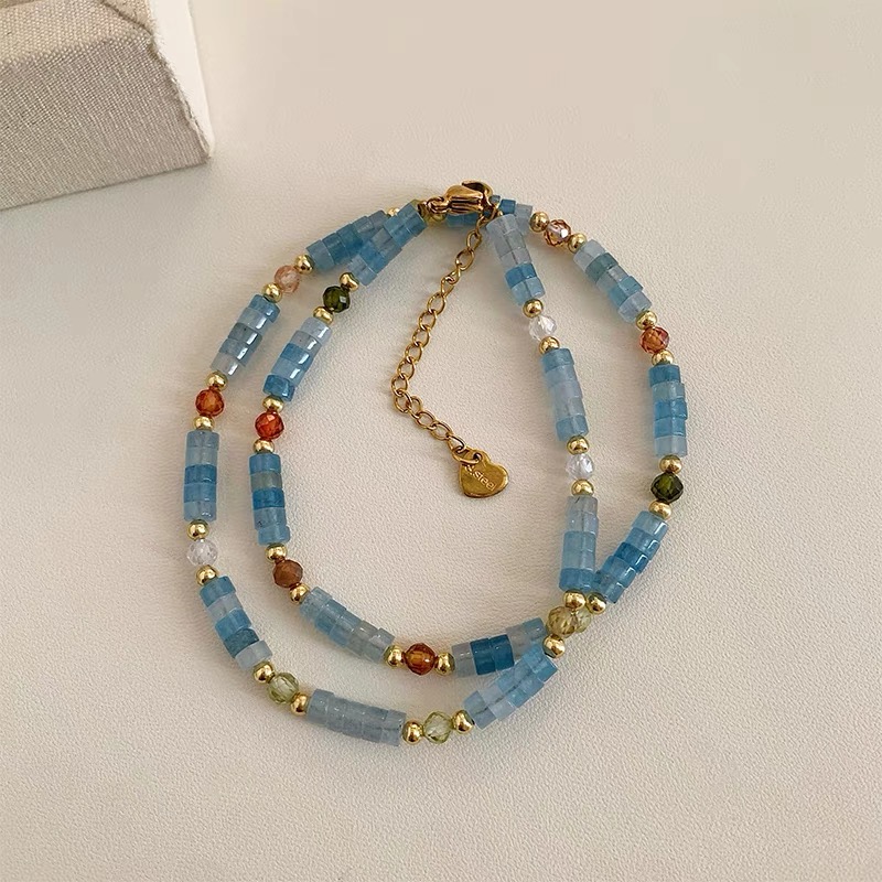 New Chinese-style artistic retro crystal necklace, fresh and elegant ice blue natural stone beaded collarbone chain, high-end neckchain Specification image