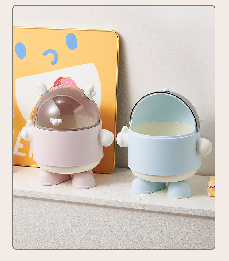 S81-386 Cute Trash can Flip Lid Storage box with lid mini trash can for home desktop clutter storage detail image 15