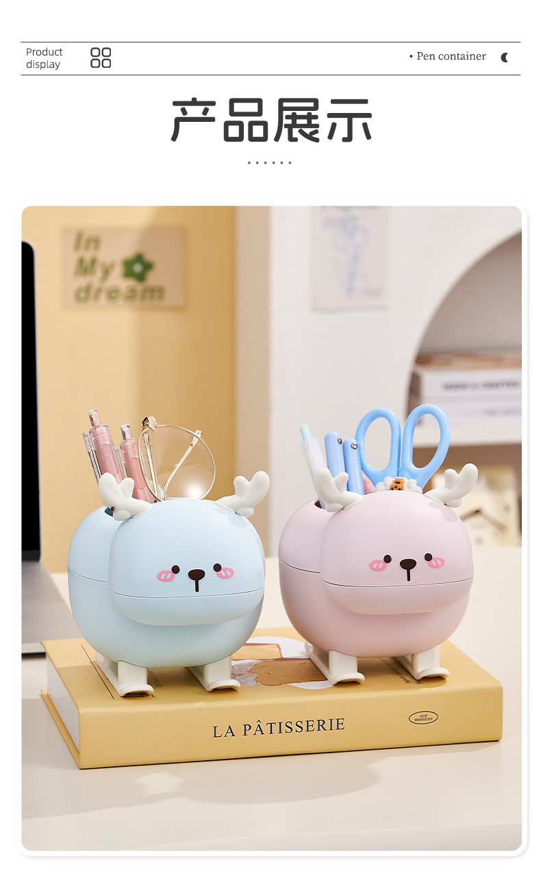 S81-394 Creative Pen Holder Cartoon Multi-functional Desktop Storage Box, student office and Study stationery storage bucket detail image 1