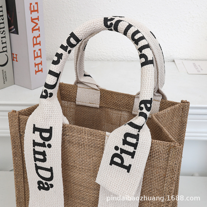 麻布字母手提袋源头工厂现货现代风黄麻购物袋精致收纳袋多型可选细节图