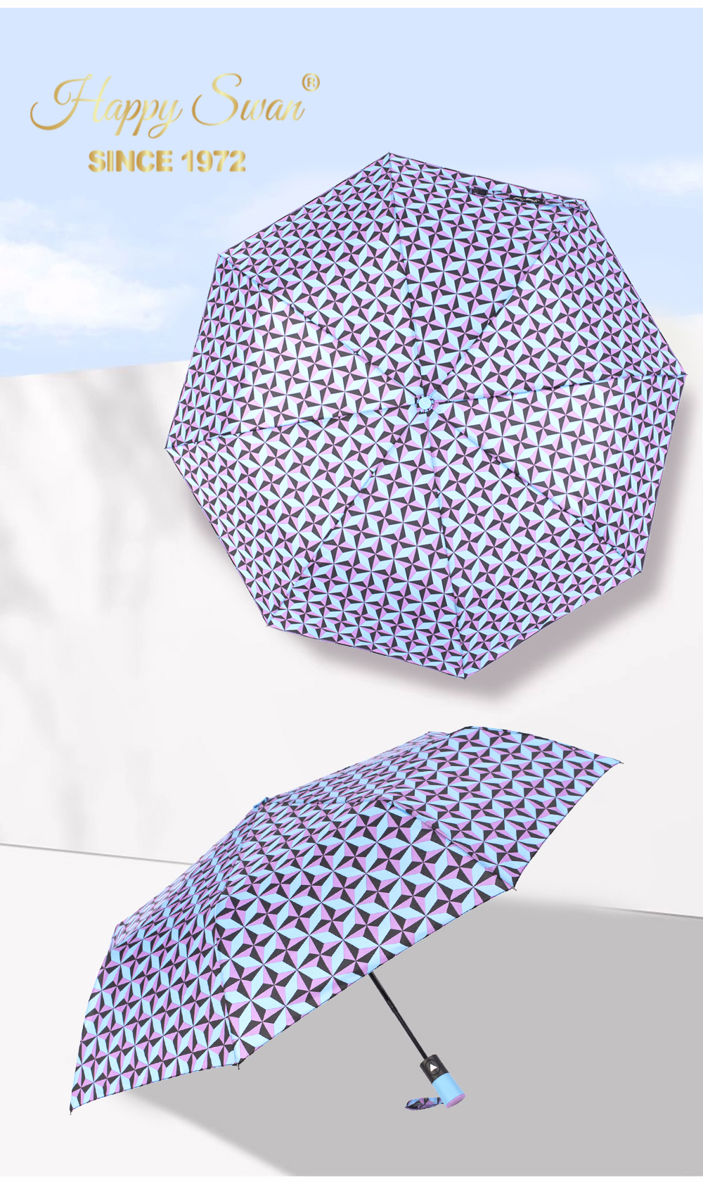 星宝伞3561A格纹半自动雨伞防风晴雨伞三折外贸雨伞抗风雨伞详情13