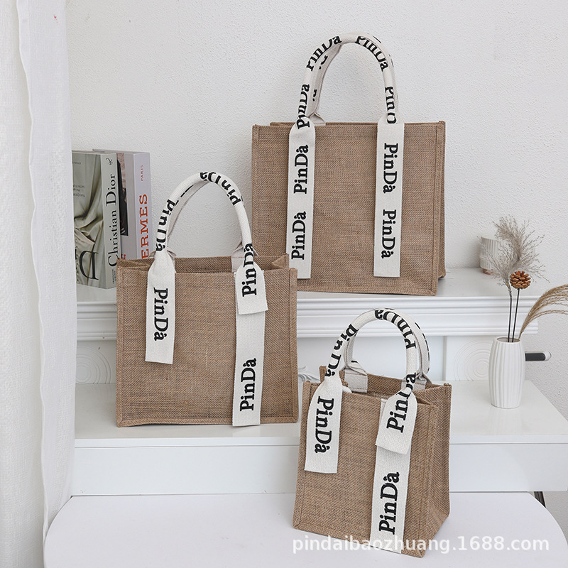 麻布字母手提袋源头工厂现货现代风黄麻购物袋精致收纳袋多型可选产品图