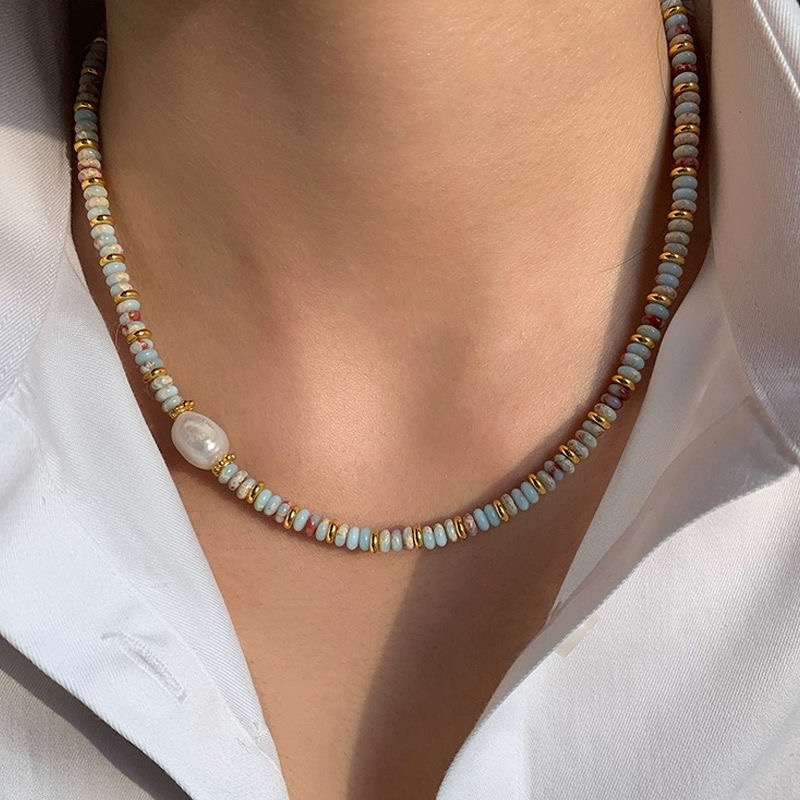 Collar perlas color luz accesorios de lujo mujer 2024 nuevo perlas cadena clavícula piedras naturales gargantilla dopamina