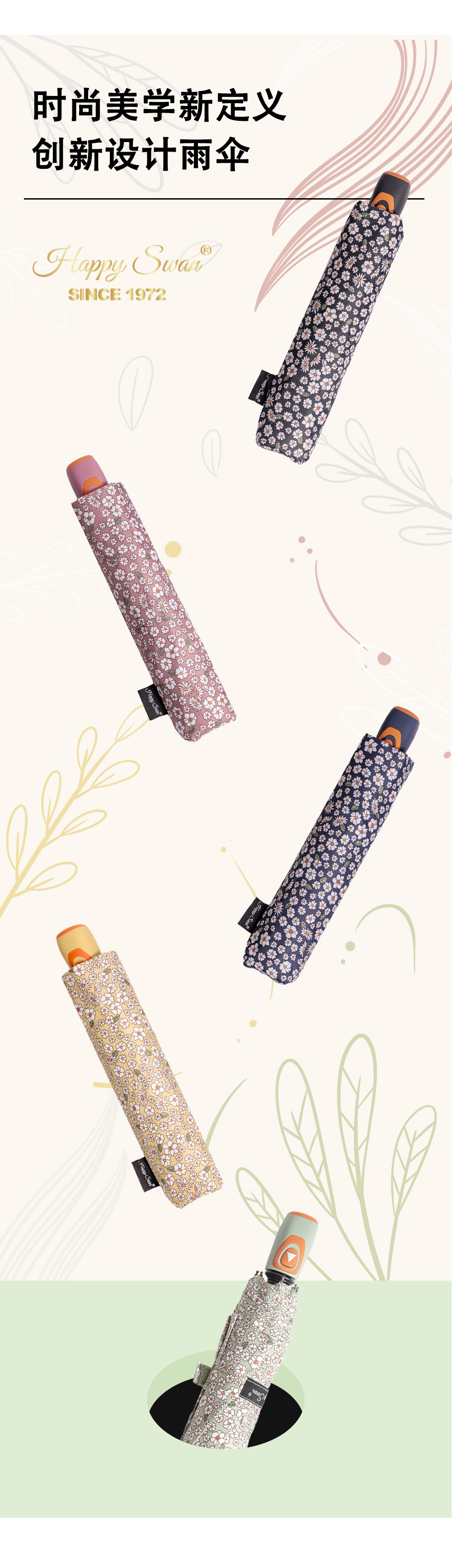 Xingbao Umbrella 3132A Small Floral three-fold Umbrella, semi-automatic opening and closing umbrella, Windproof Folding umbrella wholesale pic 5