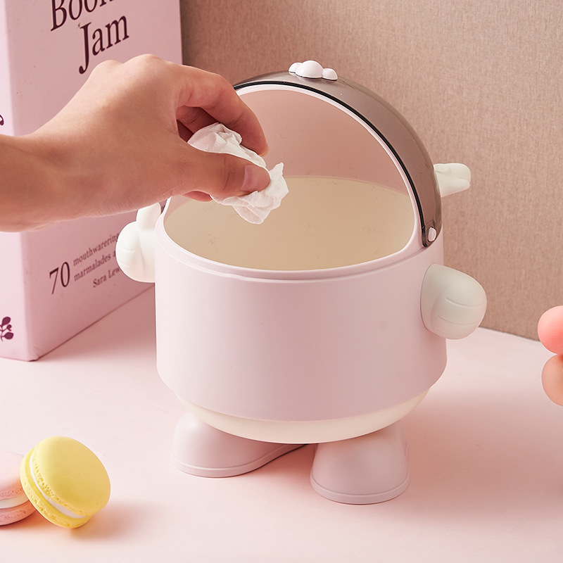 S81-386 Cute Trash can Flip Lid Storage box with lid mini trash can for home desktop clutter storage details Picture