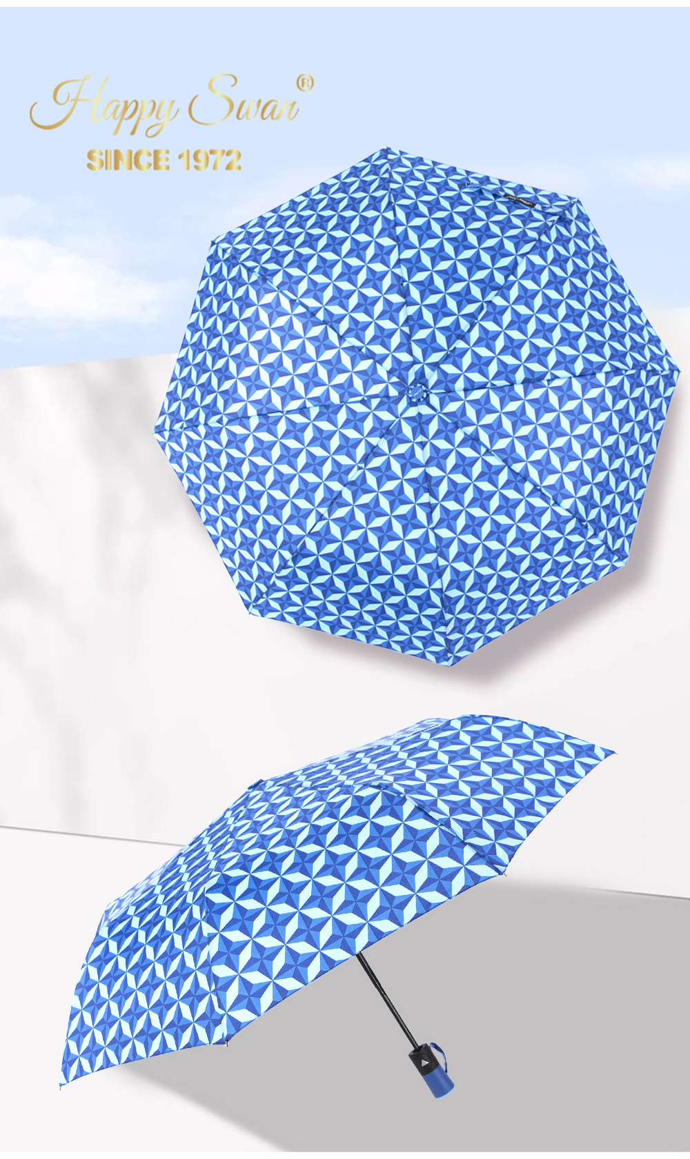 星宝伞3561A格纹半自动雨伞防风晴雨伞三折外贸雨伞抗风雨伞详情14