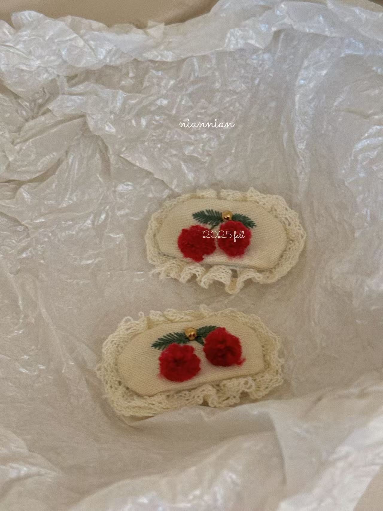 New fabric cherry hair clips, hair ties, hair clips, simple and versatile girls' hair accessories, hair tie headwear, hair accessories Specification image