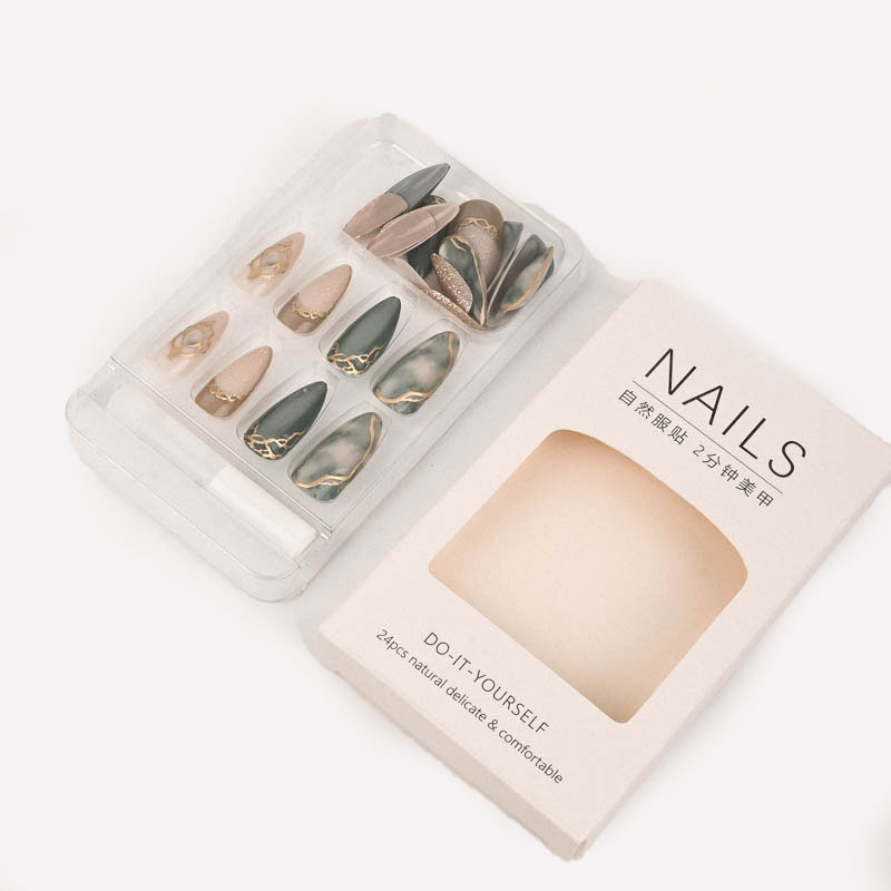 手工穿戴甲樱花奶冻美甲片猫眼法式手绘金线假指甲简约百搭穿戴甲