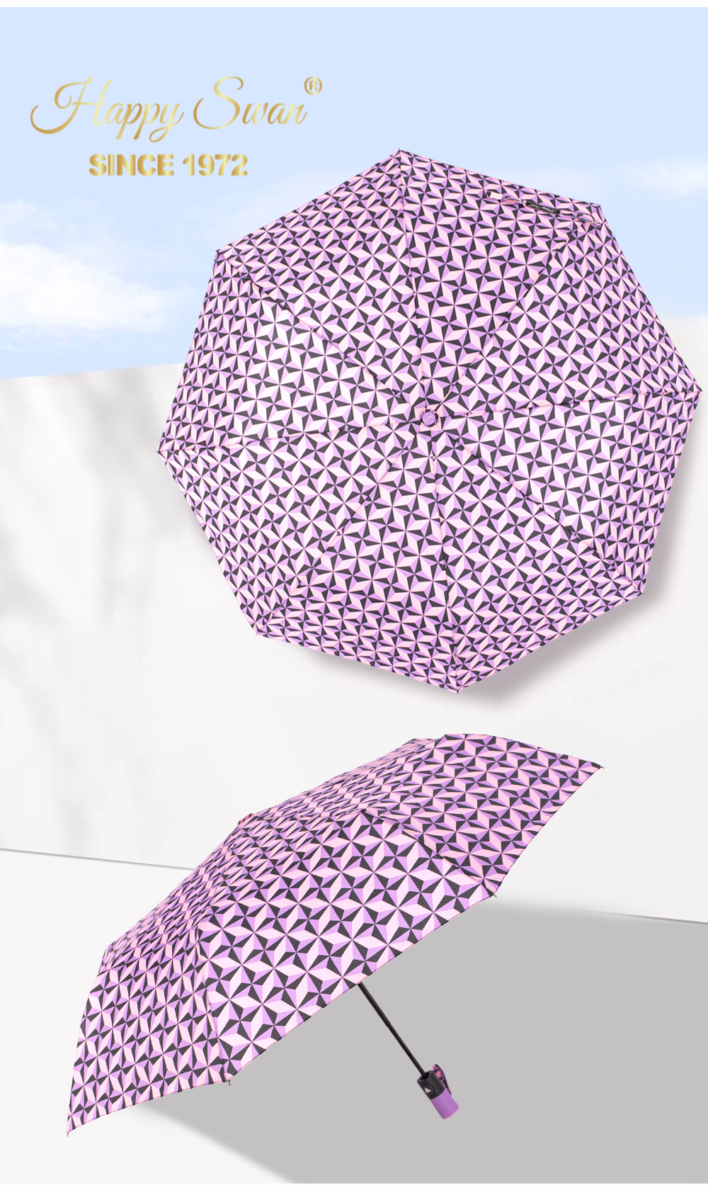 星宝伞3561A格纹半自动雨伞防风晴雨伞三折外贸雨伞抗风雨伞详情15