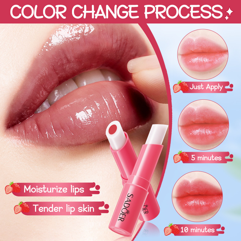SADOER strawberry-filled thermochromic Lip Balm for hydrating and moisturizing, cross-border export details Picture