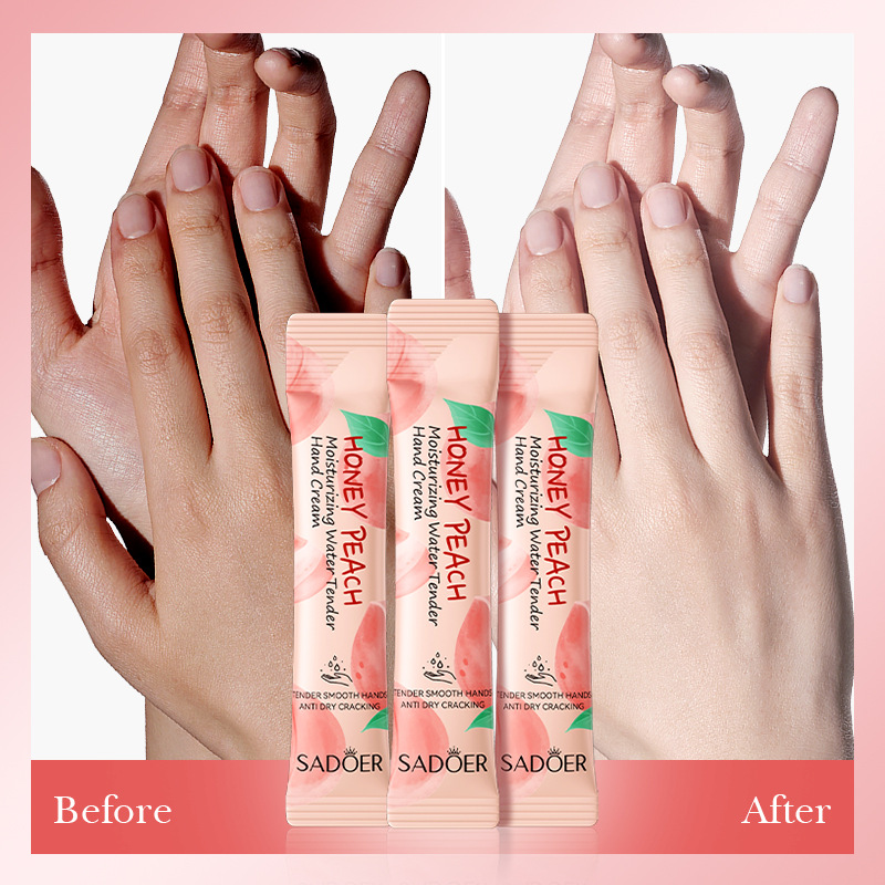 Cross-border export wholesale of SADOER Peach Moisturizing and rejuvenating Hand Cream for autumn and winter in strips Item Picture
