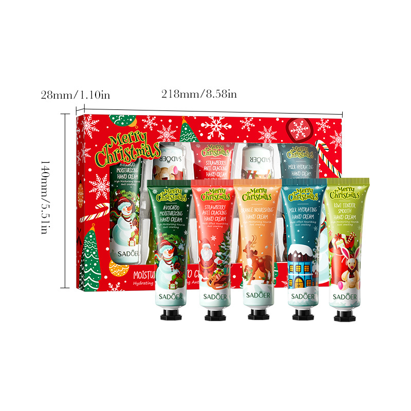 Cross-border wholesale of all-English SADOER Christmas Gift Box Moisturizing and anti-Cracking five-piece hand cream for autumn and winter Item Picture