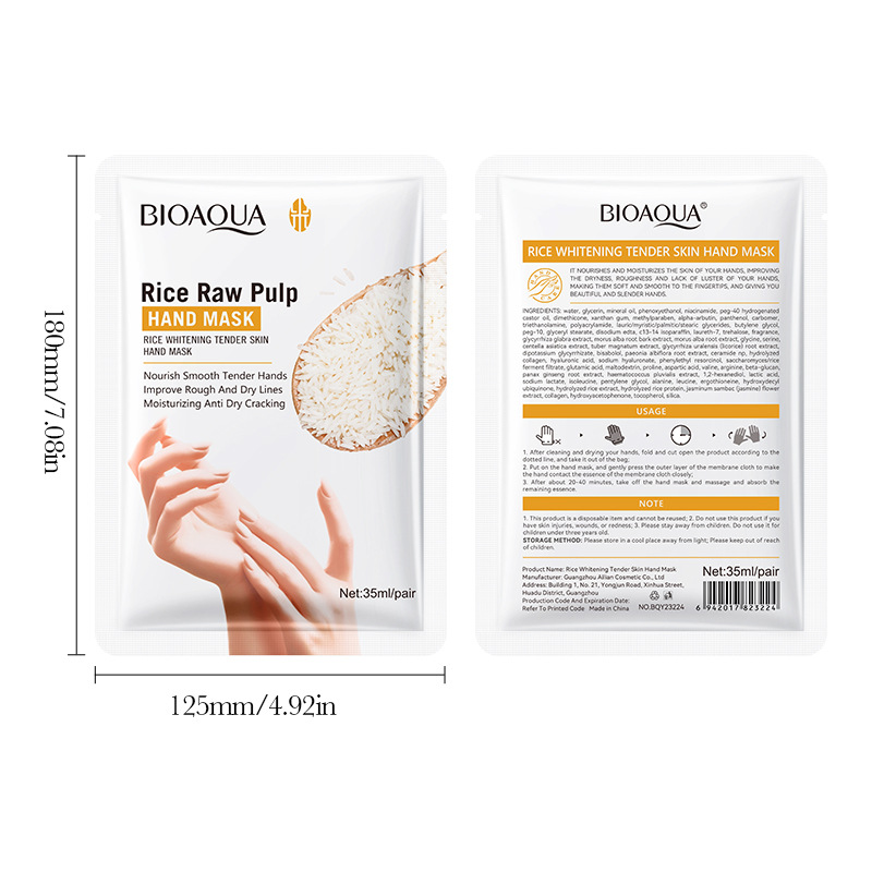 BIOAOUA Rice Puree Whitening and Moisturizing Hand Mask, Hydrating, Whitening and Exfoliating Hand Mask, cross-border export Item Picture