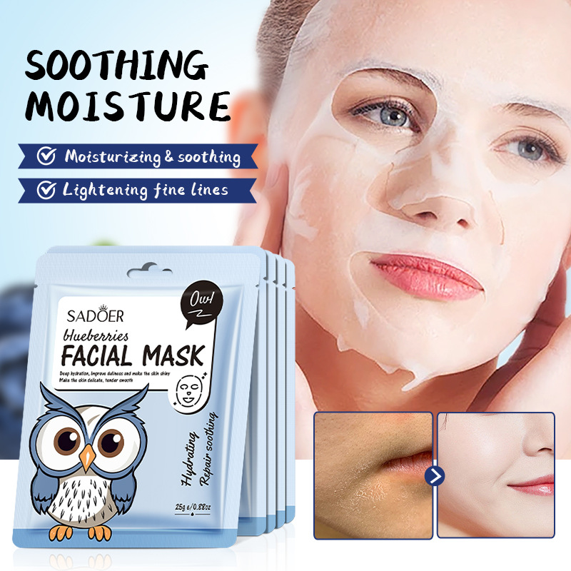 Cross-border wholesale of SADOER cute animal blueberry Soothing Hydrating Facial mask in English details Picture
