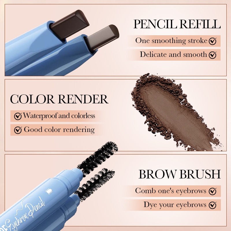 All-english SADOER waterproof eyebrow pencil (dark brown), natural setting, waterproof and anti-smudging eyebrow brush, cross-border export details Picture